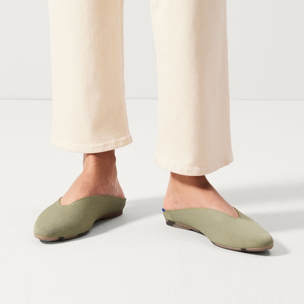 Rothy’s Almond Demi Mules Flats Olive Khaki Sage Neutral Cedar Green Size 10